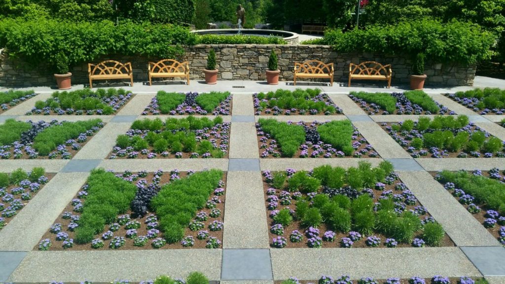 pathways and flowers in checkerboard pattern