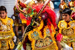 costumed marchers international parade