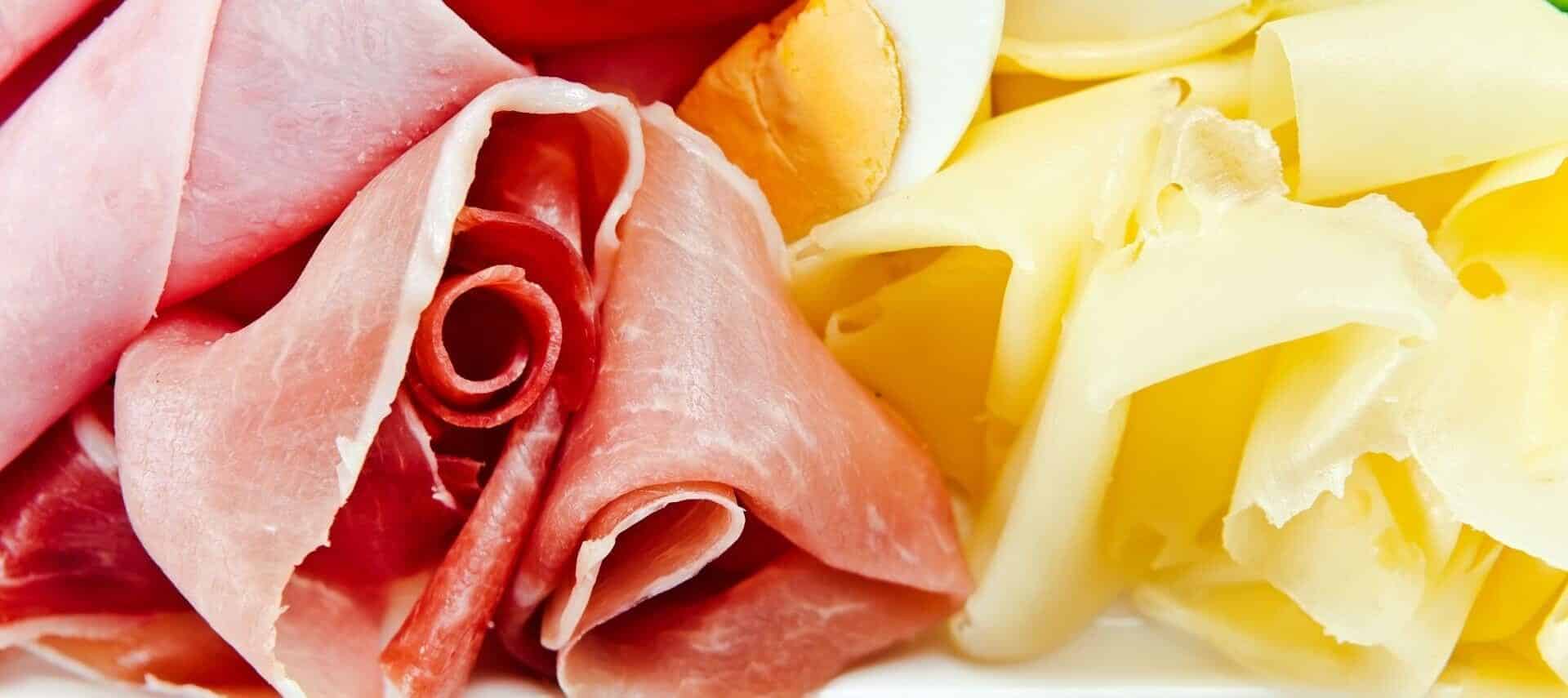 Slices of ham and cheese.