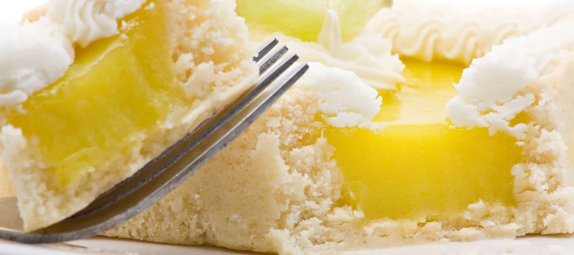 closeup of lemon crumble with fork